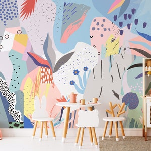 Peel and Stick Self Adhesive Wallpaper, Kids&#39; Playroom Wallpaper, Sunshine and Colorful Rainbows Nursery Wall Decor,  Funky 3D Wall Decal