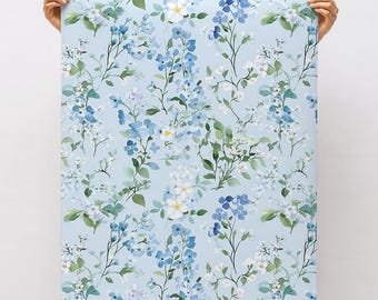 Country Cottage Wallpaper Wildflower Wallpaper Peel and Stick Wall Paper Watercolor Botanical Wall Paper Blue Floral Wall Decor for Bedroom