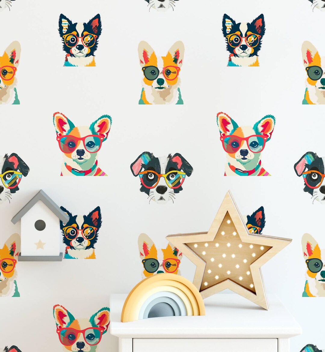 Colorful Mix Breed Dog Wallpaper, Peel and Stick Dog Print Wallpaper