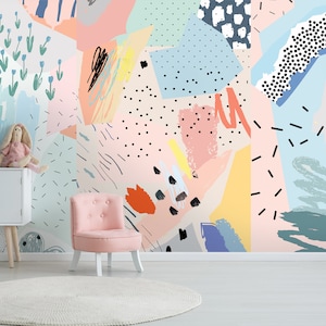 Kids Wall Art Wallpaper Peel & Stick Abstract Colorful Shape Nursery Wall Mural for Kids Room | Removable, Custom Wallpaper for Home Décor