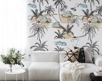 Tropical Palm Leaf Wallpaper | Coastal Modern Peel and Stick Wall Decor