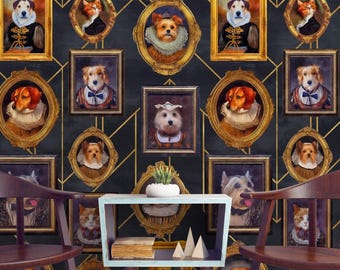 Renaissance Pet Portrait Wallpaper, Royal Dog Theme, Peel and Stick Wall Mural