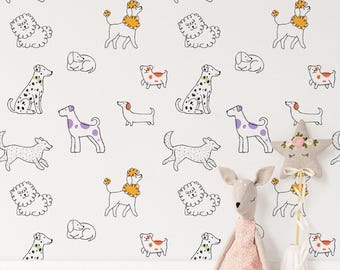 Kids Room Puppy Dog Pattern Wallpaper Playful Poodle Print Self Adhesive Home Decor