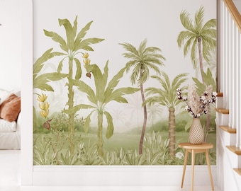Tropical Palm Tree Wallpaper, Peel and Stick Scenic Wallpaper, Removable Self Adhesive Wallpaper Roll