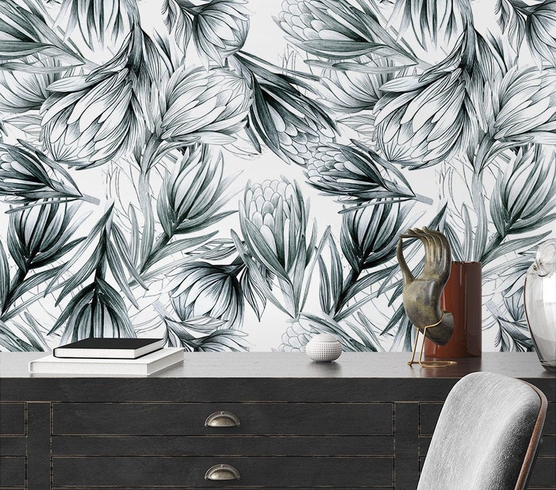 Watercolor Palm Tree Leaves Wallpaper Peal and Stick Tropical Etsy