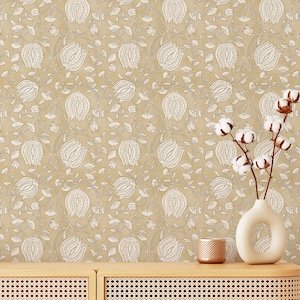 Self-Adhesive Peel and Stick Wallpaper, Lotus Wall Art, Abstract Botanical Wallpaper for Modern Interiors, Boho Floral Canvas Wallpaper