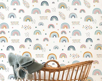 Minimalist Rainbow Nursery Wallpaper: Peel and Stick Kids Room Decor