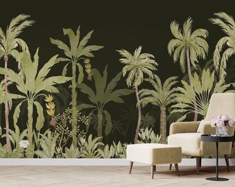 Customized Tropical Leaves Wallpaper, Nature Wall Mural - Removable Peel and Stick Exotic Wall Designs