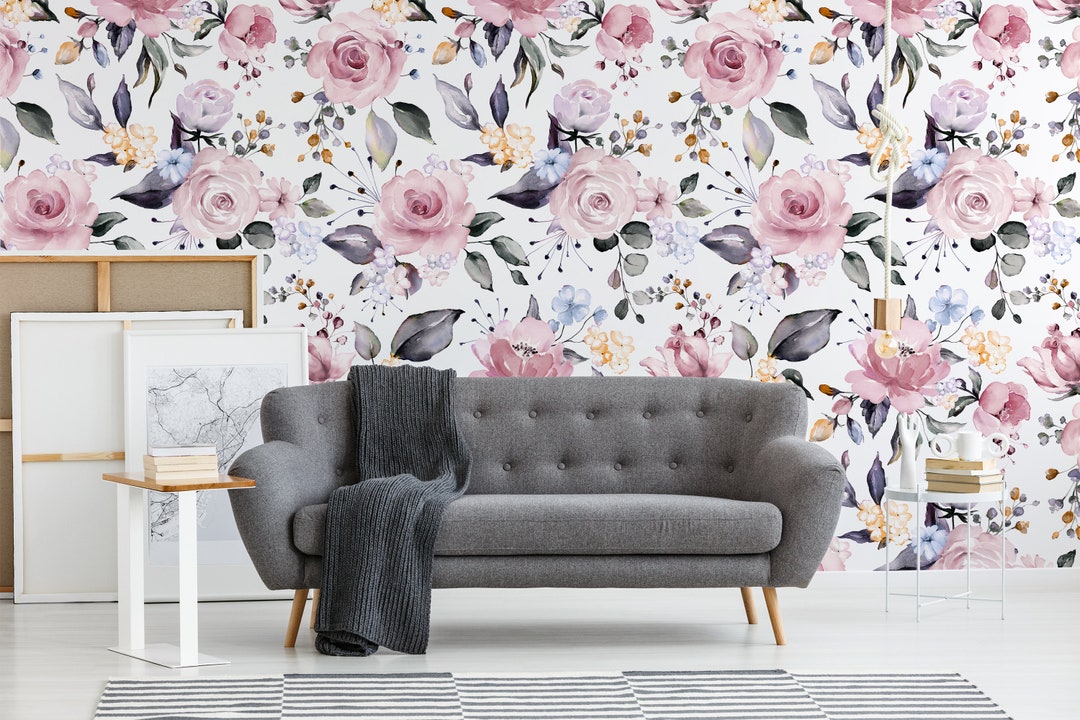 Vintage Pink Roses & Peonies Peel and Stick Wallpaper With Eco-friendly ...
