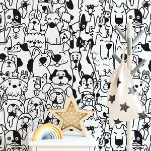 Dogs Wallpaper | Floral Dogs Custom Printed Removable Self Adhesive Wallpaper Roll | Vinyl Peel and Stick Wallpaper by InspiringAbode