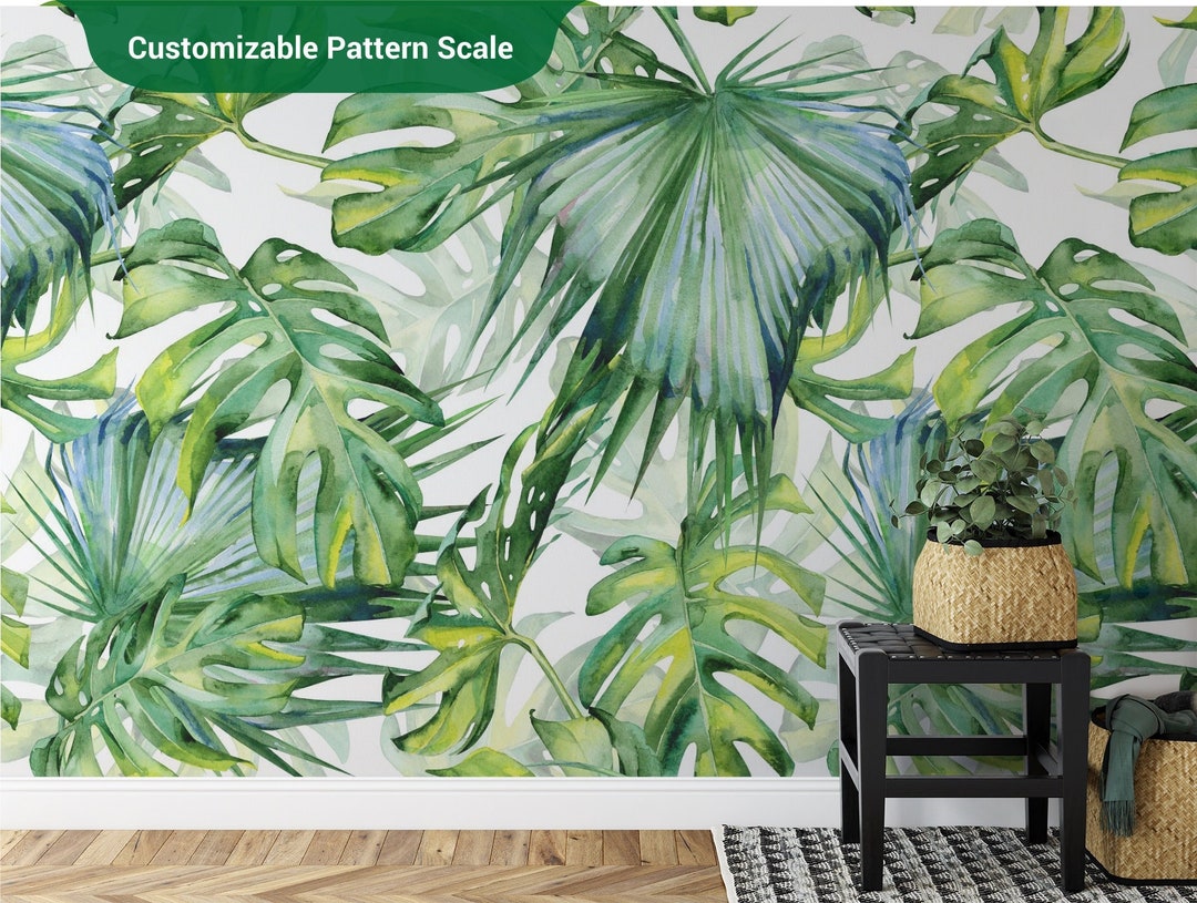 Green Leaf Wallpaper Mural, Wall Decor Wallpaper, Tropical Wallpaper ...