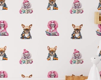Whimsical Dog Peel and Stick Wallpaper, Colorful Pet Nursery Decor (Customizable Vinyl)