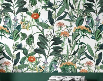 Watercolor Floral Wallpaper Spring Bouquet Leaves Wall Mural Removable Peel and Stick Decor