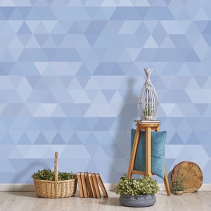 Modern Abstract Blue Triangle Wallpaper | Geometric Neutral Design Removable Wallpaper For Office, Bedroom - Minimalistic, Strict Vinyl