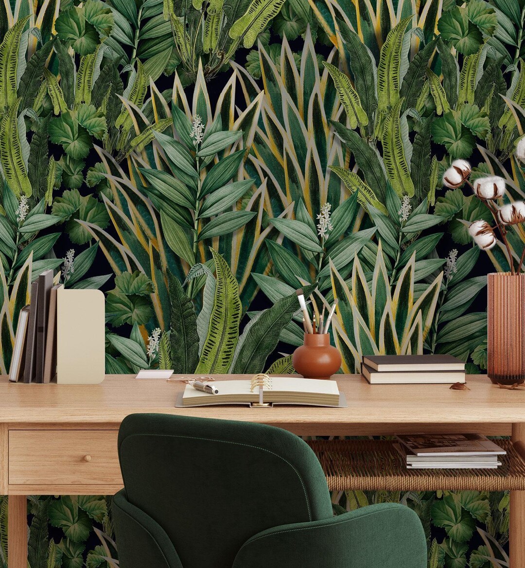 Tropical Green Leaf Wallpaper Mural – Lush Jungle Wall Decor - Etsy