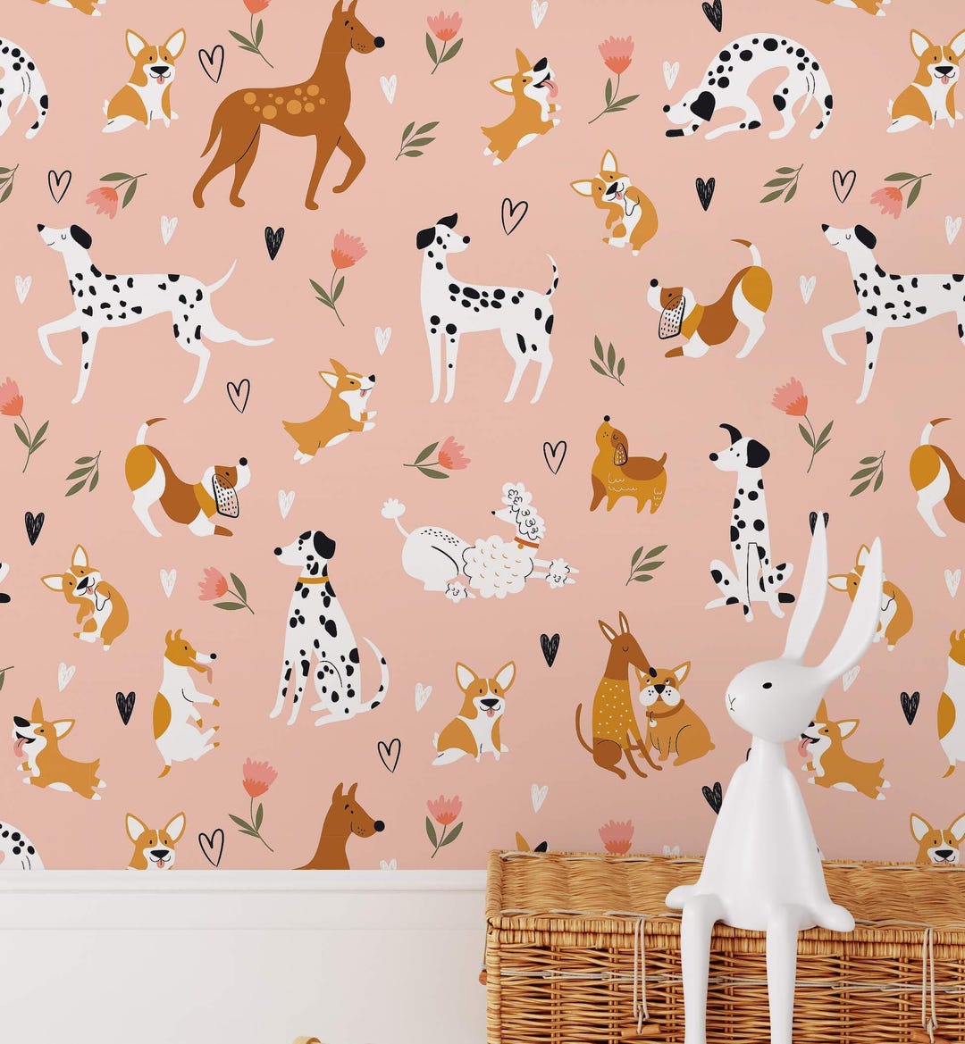 Dog Wallpaper Kids Room Wall Art Peel and Stick Mural Nursery Decor - Etsy