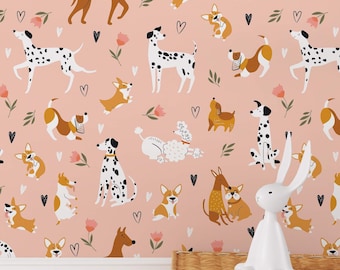 Dog Wallpaper, Kids Room Wall Art, Peel and Stick Mural (Nursery Decor)