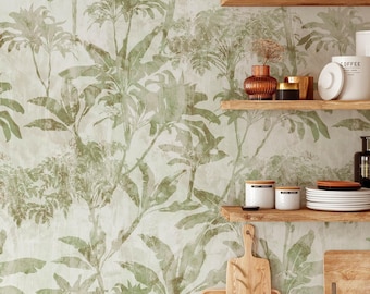 Tropical Botanical Peel and Stick Wallpaper  Removable Forest Wall Decal for Bedroom
