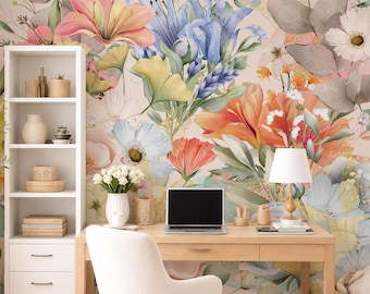 Selbstklebende Blumentapete zum Aufkleben, Decken- und Wandbild, neutrale Tapete, übergroße Blumentapete, moderne Pfingstrosen-Wanddekoration, selbstklebendes Vinyl