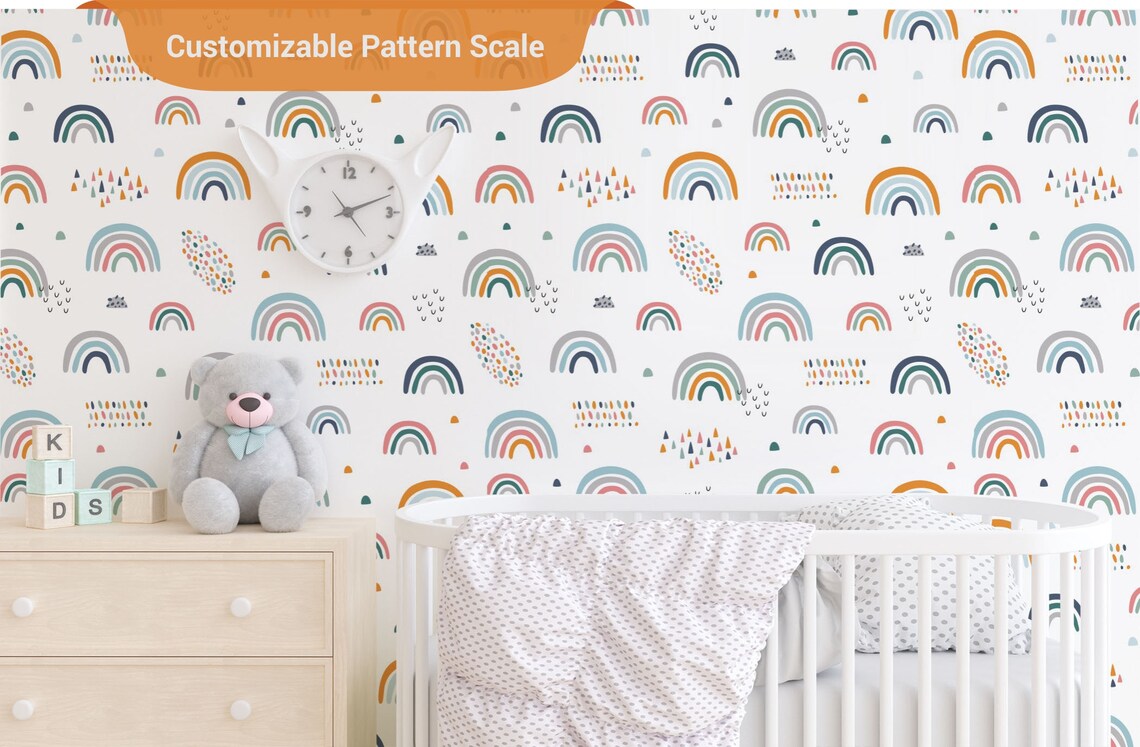 Rainbow Wallpaper Nursery Wall Decor Kids Bedroom Wallpaper | Etsy