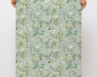 Sage Green Wallpaper Wildflower Wallpaper Peel and Stick Wall Paper Vintage Botanical Watercolor Wall Decor Cottagecore Floral Wall Paper