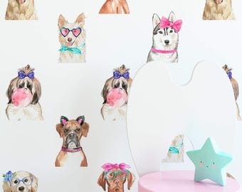 Watercolor Dog Wallpaper, Playful Puppy, Kids Room Wall Decor Peel and Stick