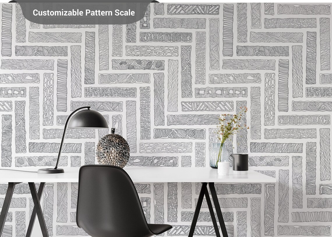 White and Grey Herringbone Wallpaper for Home Neutral Grey Etsy
