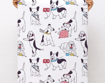 Dog Wallpaper Whimsical Dog Boy Nursery Wallpaper Funny Dog Peel and Stick Wall Paper Cute Dog for Toddler Room Neutral Nursery Wall Paper