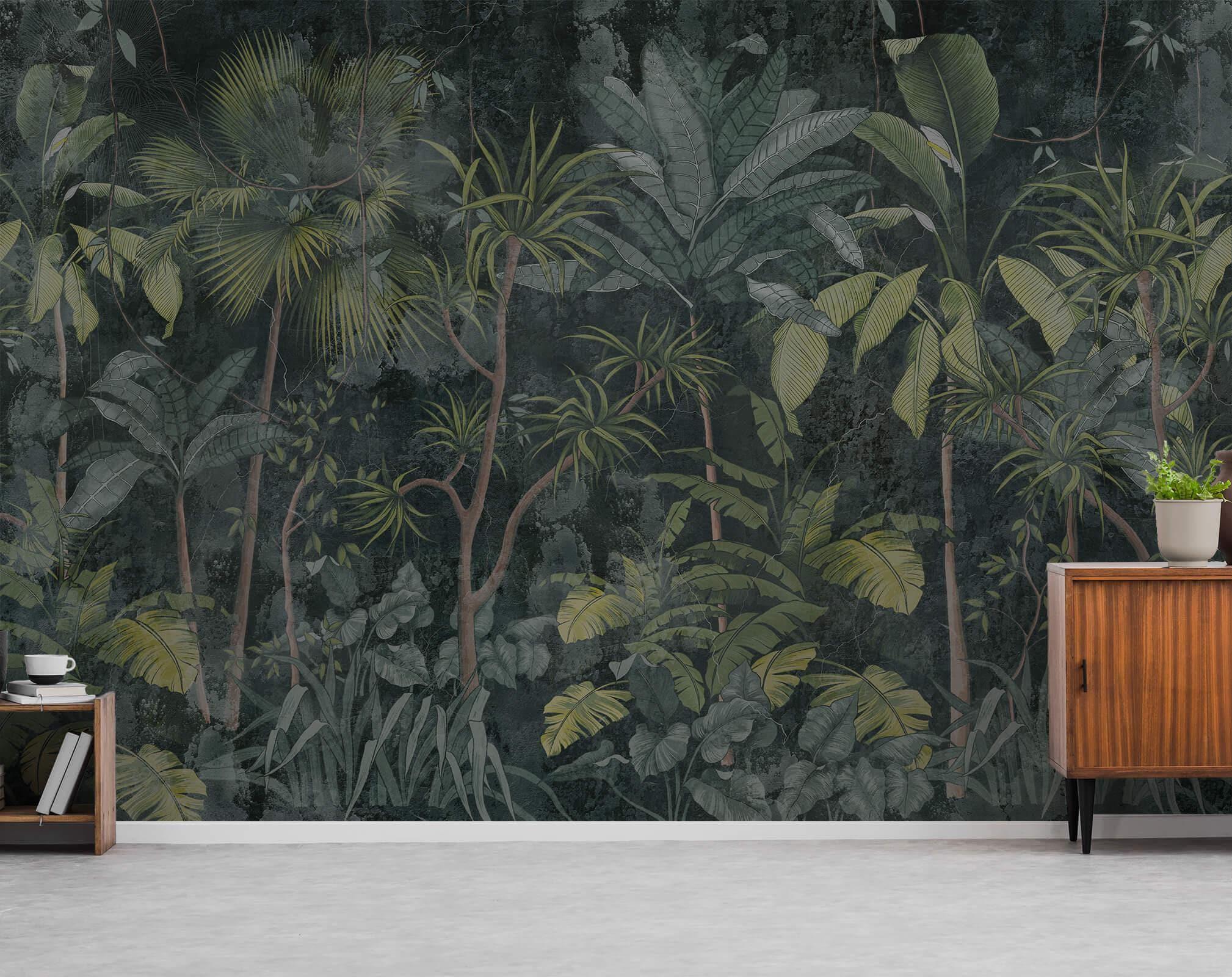Dark Jungle Peel and Stick Wallpaper, Tropical Rainforest Mural - Etsy
