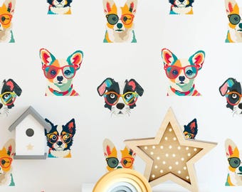 Dog Peel and Stick Wallpaper| Rental Friendly Self Adhesive Pet Lover Bedroom| Easy Install DIY Home Refresh