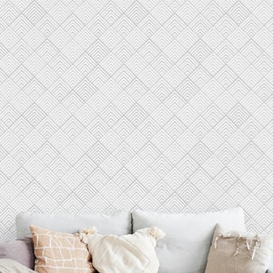 Grey and White Geometric Diamond Pattern Wallpaper Roll White Modern, Peel and Stick Removable Wallpaper, Diamond Shape Vinyl Wallpaper