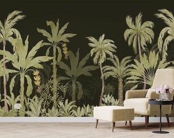 Customized Tropical Leaves Wallpaper, Nature Wall Mural - Removable Peel and Stick Exotic Wall Designs