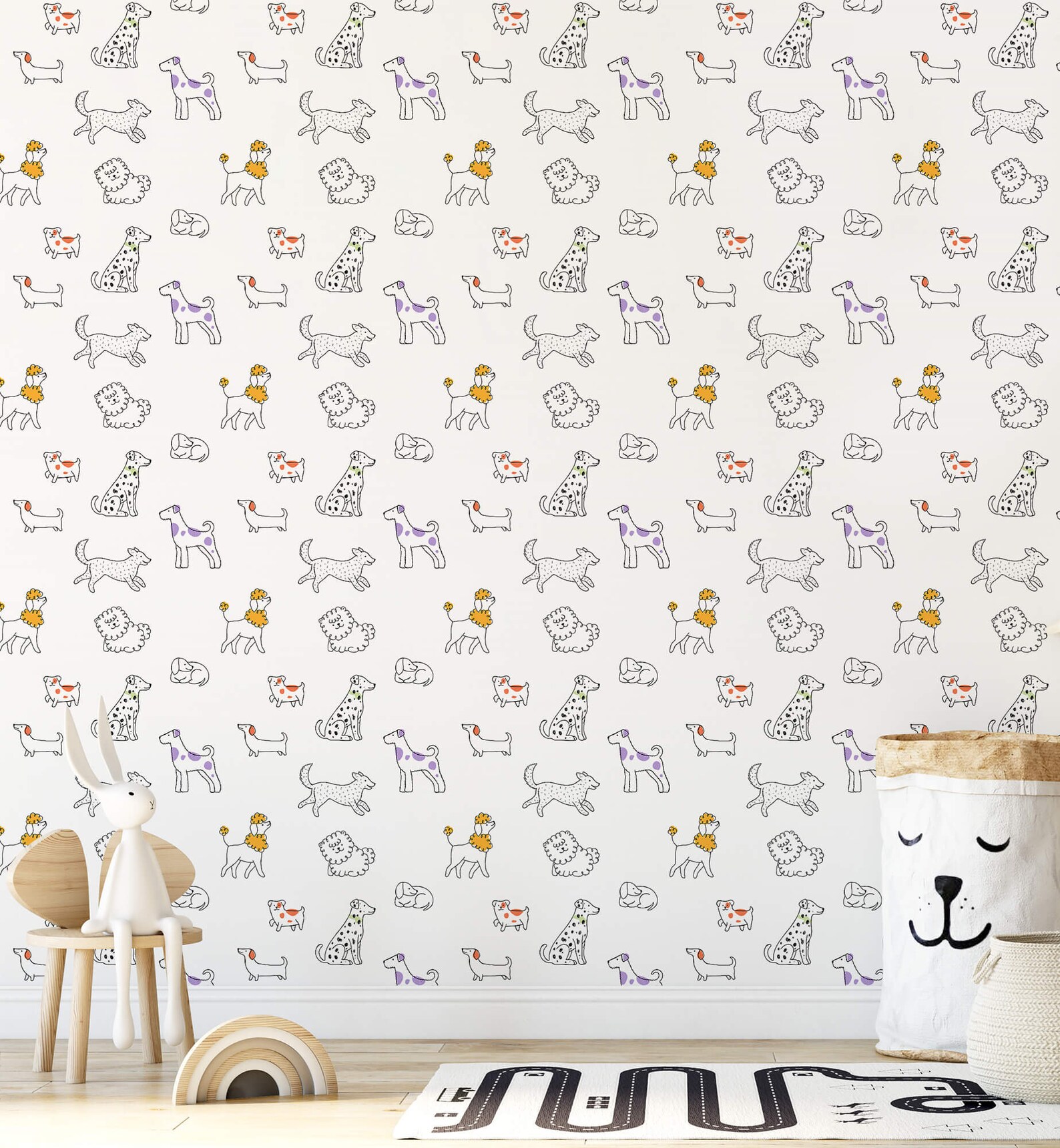 Puppy Dog Pattern Wallpaper for Kids Room, Dog Print Wallpaper Roll ...