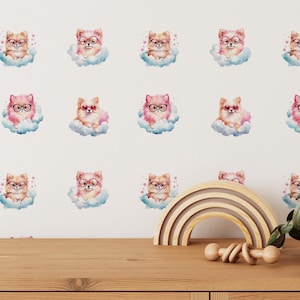 Cute Colorful Cat Wallpaper | Peel & Stick Wallpaper Line Art for Pet Lovers and Kids Room Decor | Customizable Vinyl Wallpaper