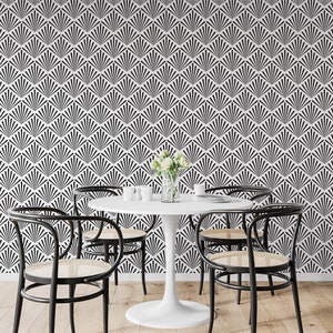 Monochrome Art Deco Peel and Stick Wallpaper | Geometric Diamond Pattern Wallpaper - Removable Vinyl, Modern Black and White Seamless Design