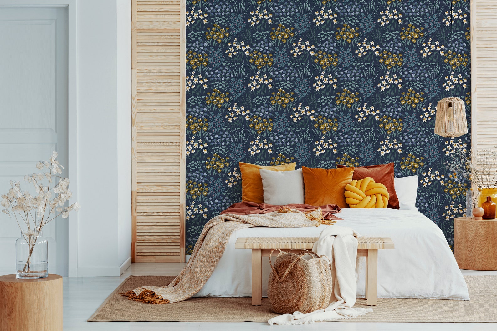 Navy Blue Floral Peel and Stick Wallpaper Dark Wallpaper With - Etsy
