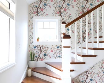 Vintage Floral Wallpaper Chinoiserie Wallpaper Peel and Stick Wall Paper Cherry Blossom Wall Paper Vintage Botanical Wall Decor for Bedroom