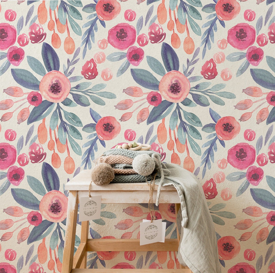 Vintage Pink Floral Peel & Stick Wallpaper | Girly Blooms Removable ...