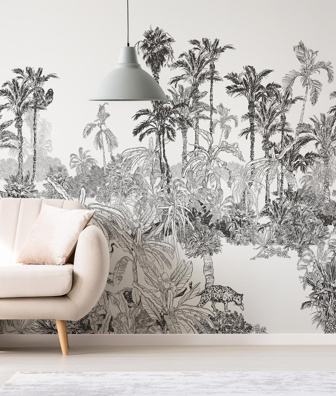Removable and Reusable Tropical Wallpaper, Black and White Palm Tree ...