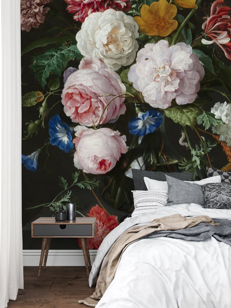 Large Floral Wallpaper Roses Wallpaper Wallpaper Flowers Etsy