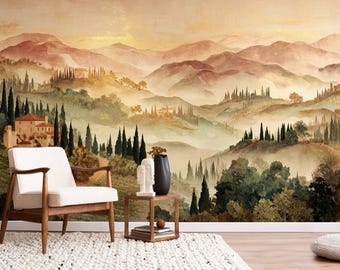 Vintage Tuscan Landscape Wallpaper – Removable Peel and Stick Wall Art