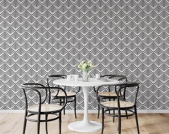 Art Deco Geometric Wallpaper Black White Striped Abstract Lines Peel and Stick