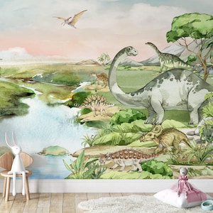 Dinosaur Wallpaper for Boys, Jurassic World Themed Wallpaper, Dinosaur Wall Mural for Kids Room, Nursery and Playroom Animal Wall Art Deco