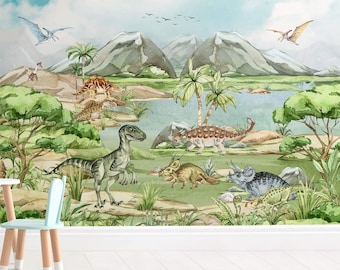 Dinosaur Mural Wallpaper | Kids Room Dino Wall Art