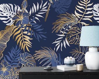 Dark Tropical Wallpaper Gold and White Palm Frond Wallpaper - Etsy Dark Tropical Wallpaper Gold and White Palm Frond Wallpaper - Etsy
