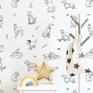 Adorable Black and White Dog Wallpaper, Renaissance Dog-Themed Wallpaper, Peel and Stick Wallpaper, Removable Non-Pasted Portrait Wallpaper