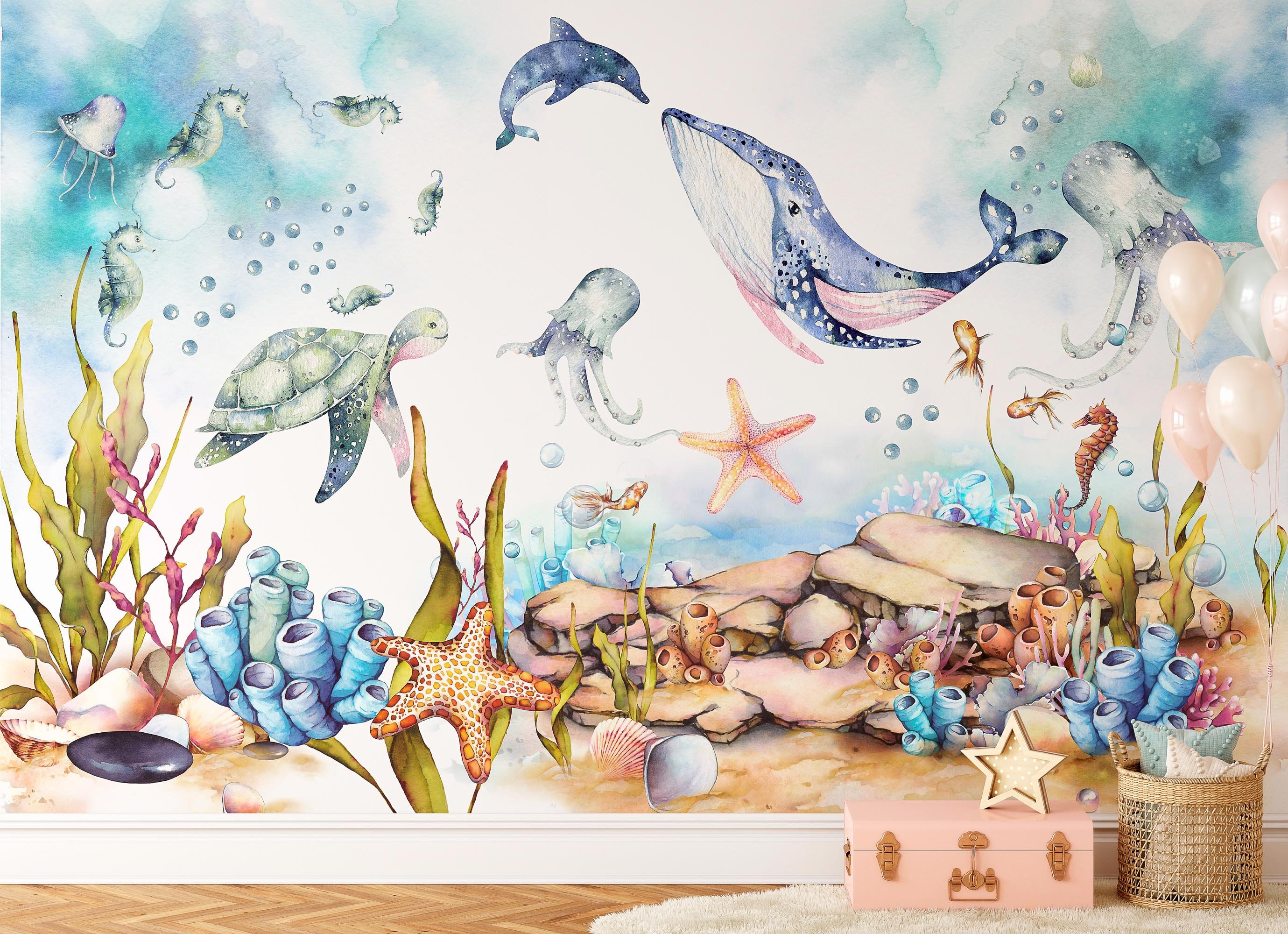 Under the Sea Wall Mural 3D Sea Life Waterproof Wallpaper - Etsy