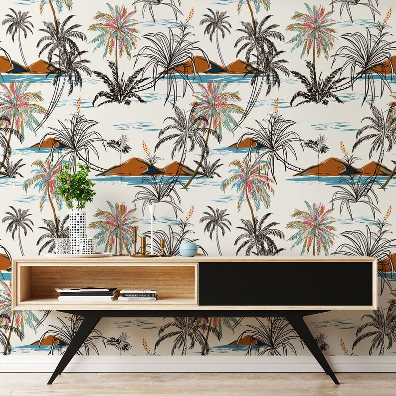 Peel & Stick Removable Palm Trees Wallpaper Tropical Palm | Etsy