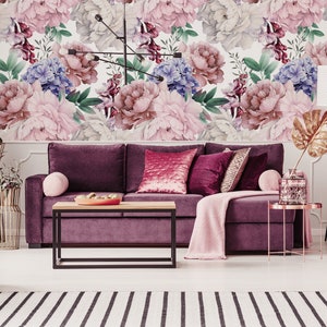 Vintage Floral Peony Pattern Wallpaper | Flower Botanical Design Removable Wallpaper for Luxurious Bedroom, Living room | Vinyl Wall Art