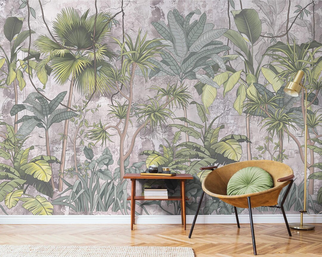 Jungle Pattern Peel and Stick Wallpaper Tropical Banana Leaf Wall Mural ...